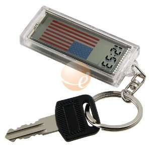  Solar Flashing Key Ring w/ Clock, US Flag