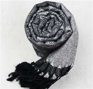 Black And Gray Pashmina Scarf Wrap With Cashew flowers  