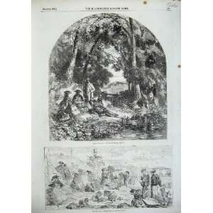   1856 River People Picnic Country Trees Beach Sea Side