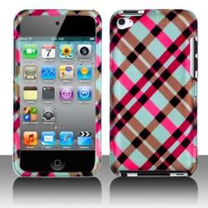 Ipod Touch 4 4G Hot Pink Plaid Case Cover Protector with Pry Opening 