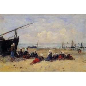  Fisherwomen on the Beach Low Tide, By Boudin Eugène 