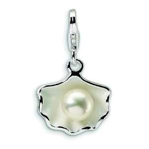  Ster Silver Oyster Shell & Pearl Lobster Clasp Charm: Arts 