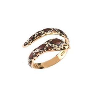  14KT Yellow Gold Diamond Cut Coiled Snake Enamel Ring 