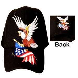  Bald Eagle and American Flag Black Baseball Cap/ Patriotic 