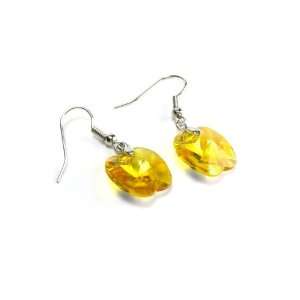  Golden Faceted Apple Shape Crystal Glass Dangle Earrings 