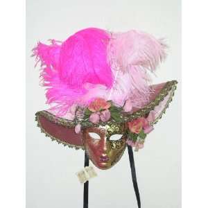  Venetian Carnival Wall Mask with Pink Hat and Pink 