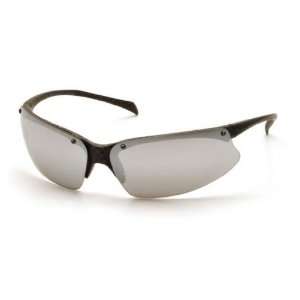  Black Frame Silver Mirror Lens Safety Glasses