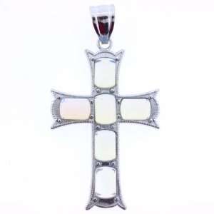 Pendants   Opalite (Glass): Rectangle Inlay Cross Silver Plated Metal 