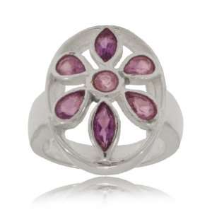 Amethyst Flower Ring in Solid Sterling Silver   Purple