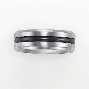  Stainless Steel Black Ion Striped Band Ring Jewelry
