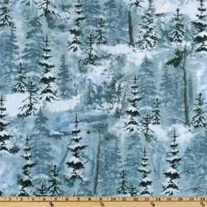  44 Wide Winter Whispers Snow Forest Teal Fabric By The 