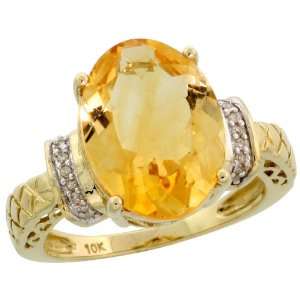 10k Gold Oval Stone Ring, w/ 0.07 Carat Brilliant Cut Diamonds & 5.68 