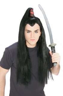  Samurai Long Black Hair Wig for Warrior Costume: Clothing