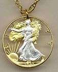 Gold & Silver Cut Coin U.S. Walking Liberty Necklace