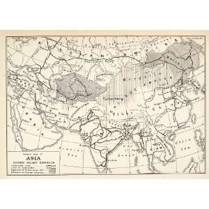  1904 Lithograph Map Asia Railroad Arabia Persia Turkey India 