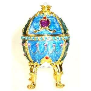  3.5 Faberge Egg Style Jeweled Pewter & Enamel Trinket Box 