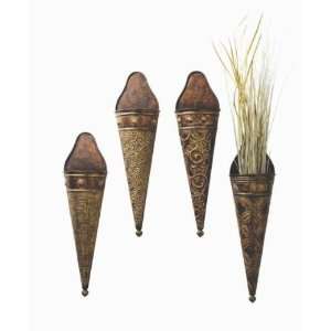  of 4 Antique Gold Rustic Textured Cone Wall Pockets: Home & Kitchen