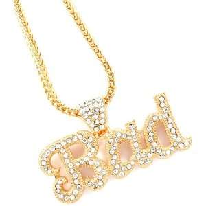    BAD Necklace Iced Out Style Gold Color Celebrity Inspired Jewelry