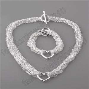 new Silver Tassel heart Necklace + Bracelet SET QST220  