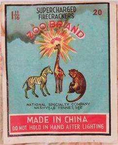 Vintage Firecracker Pack Label   Zoo Brand   1 11/16   20   Nashville 