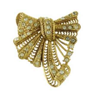 Vintage Brooch Large Gold Pave Bow 1930S  