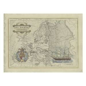  Antique Map of Europe Giclee Poster Print by Vision Studio 