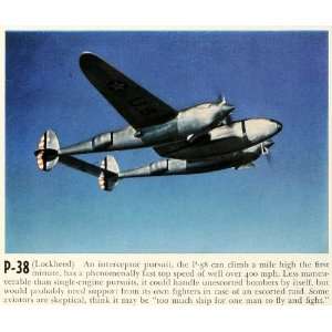 1941 Print P 38 Lockheed Martin Airplane Military Engine Fighter War 