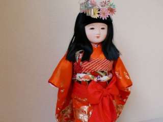 Japanese Ichimatsu Ningyou Doll Kimono Girl Flower Wig  