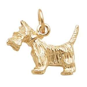  14Ky Scottie 3 Dimensional Dog Charm Gold and Diamond 
