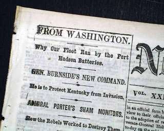   Soldiers   Vicksburg Port Hudosn MS Civil War 1863 Newspaper  