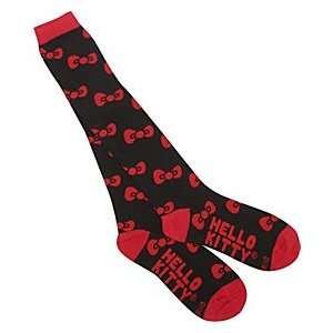    Hello Kitty Classic Red Bows Knee High Black Socks 