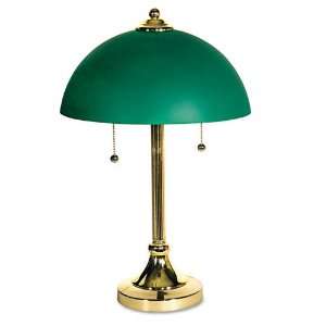   Desk Lamp, Brass Plated Base, Green Glass Shade, 1