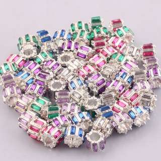 10pcs Mix Colour Crystal Gear Column Big Hole Spacer European Beads 
