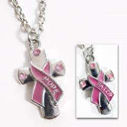 12 Pink Ribbon Cross Necklaces Breast Cancer Awareness  