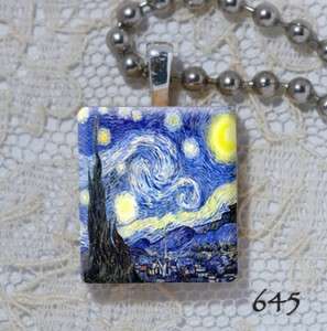 Van Gogh   Starry Night   Scrabble Pendant Charm  
