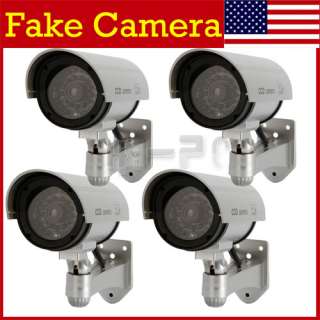 LOT4 Surveillance Dummy Security CCTV Fake Camera LED Sliver Wireless 