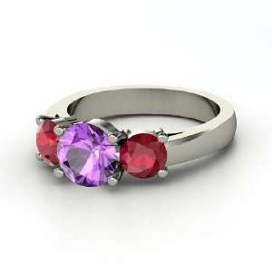  Arpeggio Ring, Round Amethyst 14K White Gold Ring with 