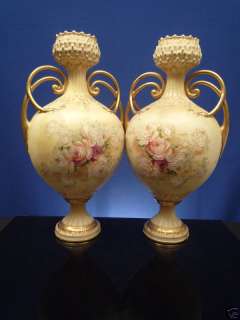 Amphora Teplitz Austria Porcelain Vases   Antique Pair  