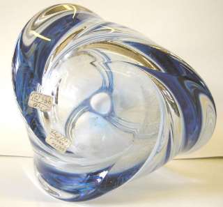 14 Signed Val St Lambert Blue to Clear Glass Vase  