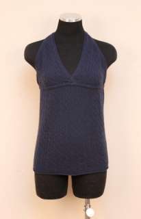 JCrew Cashmere Cable V neck Halter Sweater Top $88 Navy M  