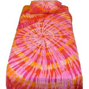 Orange n Pink Spiral Tie Dye Bedding   Twin XL:  Home 