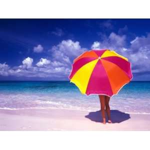  Female Holding a Colorful Beach Umbrella on Harbour Island, Bahamas 