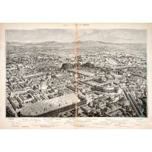  1886 Wood Engraved Map Ancient Rome Colosseum Circus Maximus 