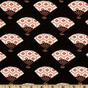   Asian Kimono Fans Black Fabric By The Yard Arts, Crafts & Sewing