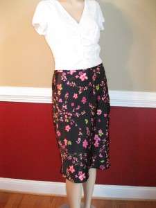 Ann Taylor PURE SILK Pink Floral A Line Skirt Flirty 6  
