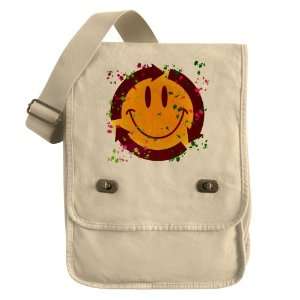   Messenger Field Bag Khaki Recycle Symbol Smiley Face 