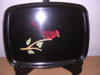 Couroc Monterey Inlaid Black Phenolic Tray Red Cardinal  
