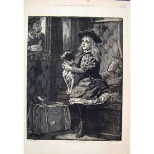  Dog Ticket Miss Girl Train Carriage 1882 Antique Print 