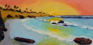 FOUR PALMS COAST Florida Highwaymen Style Seascape Ocean Art Oil 