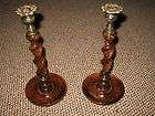 Antique Candle sticks English oak pair barley twist